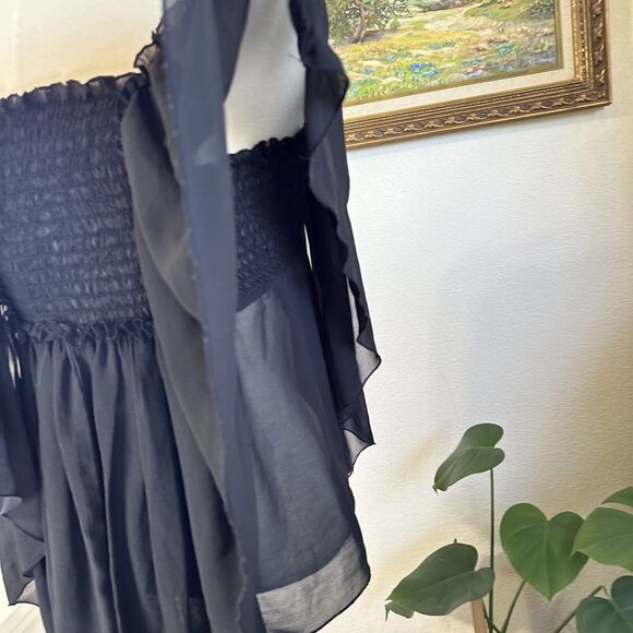 Victoria’s Secret Chiffon BOHO Cottage Romantic Flowy Stretchy Top Black S/M - Picture 11 of 16